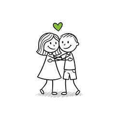 Children hugging and smiling with love in playful illustration  