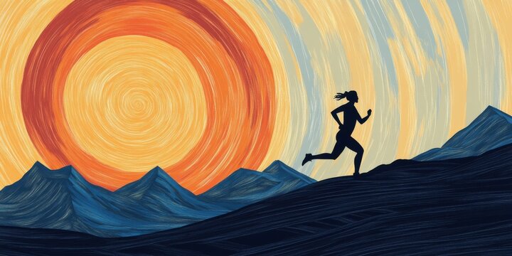 The Silhouette of a Runner Set Against a Beautiful and Vibrant Sunrise Background Scene