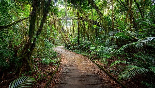 Beautiful Jungle Path Through The El Yunque National Forest In Puerto Rico