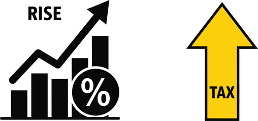 Rising growth and increasing tax rates illustrated with charts and arrows