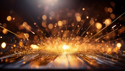 Glowing Sparks Scatter Dynamically On Rough Metallic Surface With Dark Blurred Background Creating Energetic Atmosphere