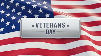 Veterans day banner over waving united states flag background