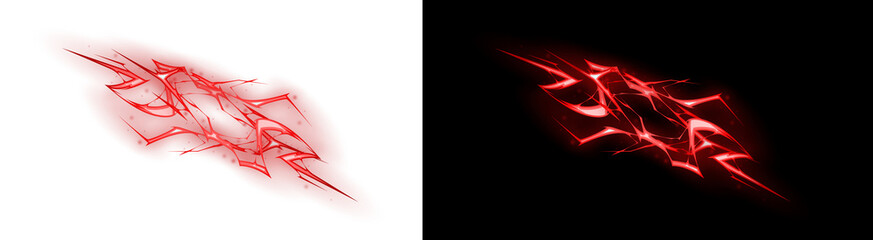 PNG image of Two abstract red lightning bolt designs showcase energy and power suitable for graphic design projects and digital art compositions on transparent background © MariaAlam