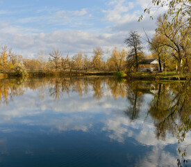 Landscape of Orel river bay, Obukhovka, Dnepropetrovsk area, Ukraine.