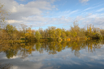 Landscape of Orel river bay, Obukhovka, Dnepropetrovsk area, Ukraine.