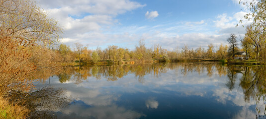 Panorama of Orel river bay, Obukhovka, Dnepropetrovsk area, Ukraine.