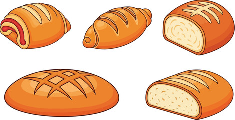 Illustration of assorted freshly baked bread and pastry items displayed together