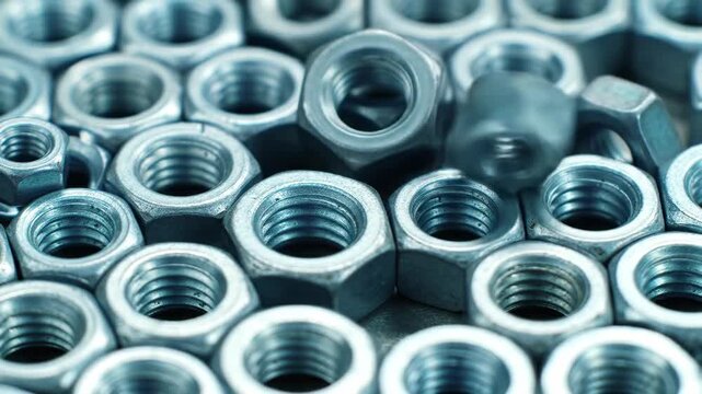 Mechanical fastener hexagonal metal nuts pattern background