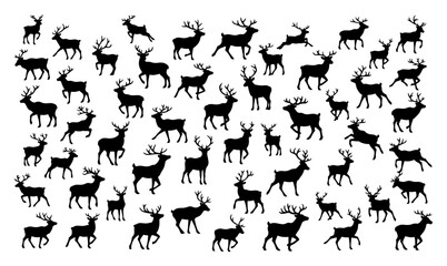 Reindeer Deer Silhouette Seamless Vector Pattern Background Isolated on White