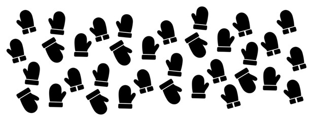 Winter mittens silhouette vector pattern background with warm gloves black and white cold weather clothing design