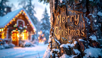 Merry Winter Message on a Snowy Tree