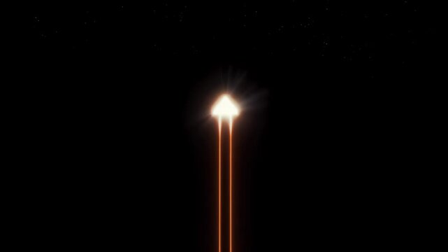 A minimalistic image features a luminous, triangular light source emanating from two parallel orange lines against a deep, black background