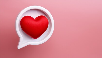 Valentine Concept 3D Red Heart In Speech Bubble Object Isolated On Pink Background For Graphic Decorate 3D Render Illustation With Object Clipping Path
