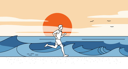 Running on the beach at sunrise promotes wellness and healthy lifestyle choices