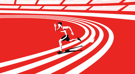 Minimalistic Runner Sprinting on Red and White Track Achieving Peak Performance