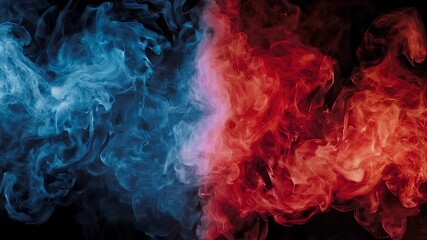 Abstract artwork showcasing two opposing forces blue and red, resembling smoke or energy against a black backdrop