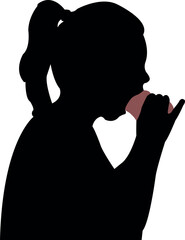 a girl eating food, silhouette vector