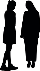 a woman and a girl making chat, silhouette vector