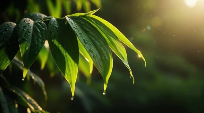 Close-Up de Folhas de Planta ao Vento com Movimento Suave na Natureza