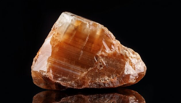 Sample Of Uncut Brown Calcite Rock On Black