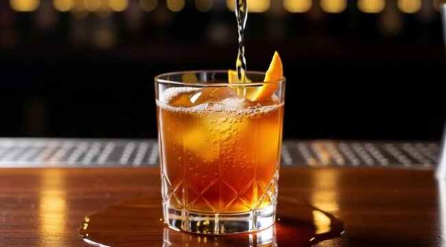 Copo Sendo Servido com Drink de Laranja Premium e Refrescante