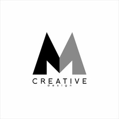 Initial letter M logo design with abstract number 7 elements.