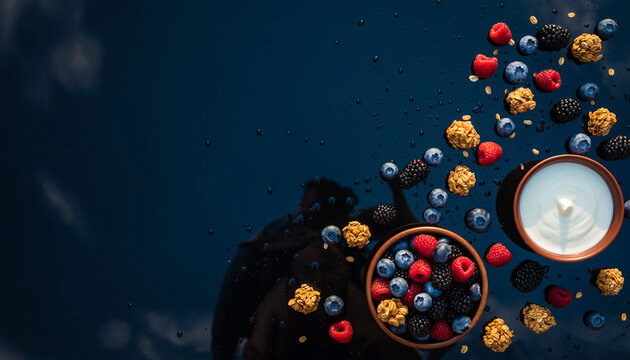 Delicious berry bowl with fresh yogurt and granola for healthy eating and vibrant lifestyle, perfect for breakfast, snack or dessert, offering natural energy