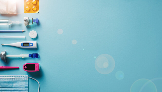 Essential medical supplies arranged for healthcare needs, offering reassurance and professional care during flu season and beyond, promoting well being