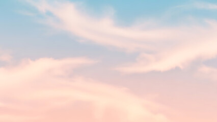 Fototapeta premium Dreamy pastel sky with soft clouds at sunrise or sunset, creating a serene and tranquil atmosphere