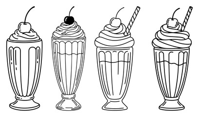 Milkshake Doodle Illustration Set Hand Drawn Sweet Drink Collection