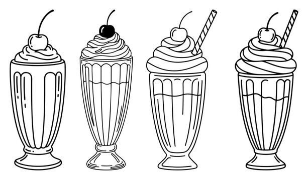 Milkshake Doodle Illustration Set Hand Drawn Sweet Drink Collection