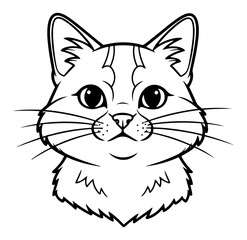 Cute Cat Face Portrait Outline Monochrome Hand Drawn Vector Illustration