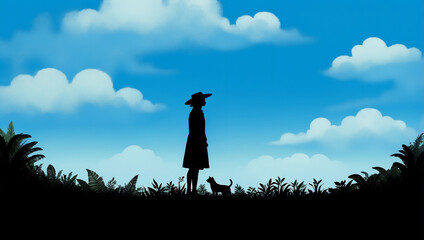 青空とシルエットの女　AI生成素材