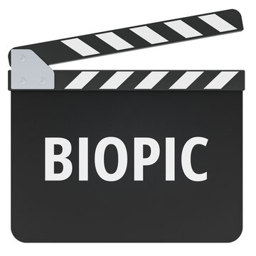 Biopic concept with clapperboard. 3D rendering