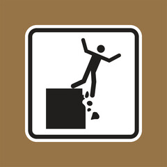 Caution Sign Illustration of Person Falling Off a Cliff or Edge Graphic