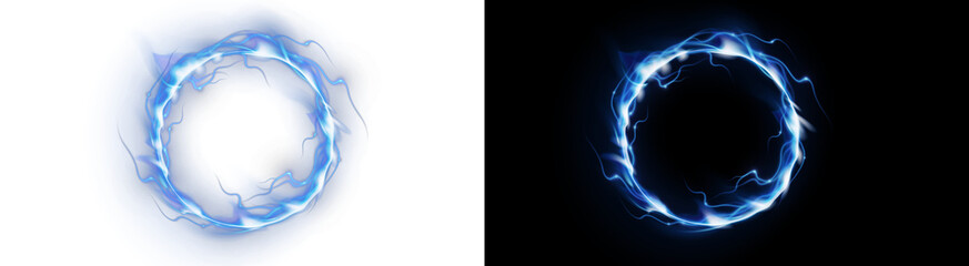 PNG image of Electric blue ring effect with lightning bolts creates a dynamic and visually striking design element perfect for technology and energy themes on transparent background © towsif