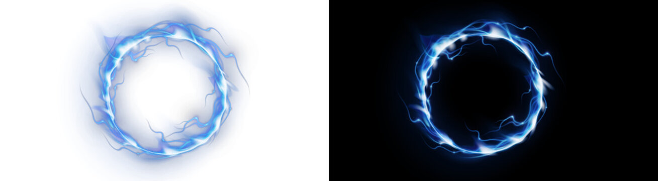 PNG image of&nbsp;Electric blue ring effect with lightning bolts creates a dynamic and visually striking design element perfect for technology and energy themes on transparent background