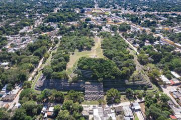 Aerial Drone View of Kinich Kakm&oacute; Mayan Pyramid in Izamal, Yucat&aacute;n