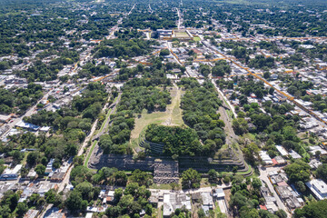 Aerial Drone View of Kinich Kakm&oacute; Mayan Pyramid in Izamal, Yucat&aacute;n