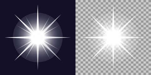 Bright White Light Burst Illustration Design Element on Dark and Transparent Background