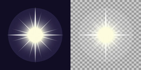 Abstract light star burst on transparent and dark blue background