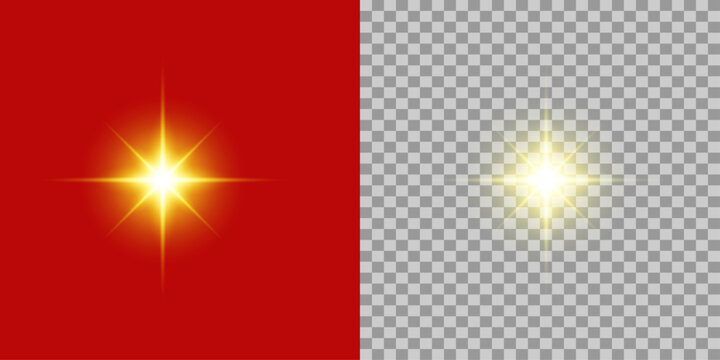 Bright star on a red background and on transparent background