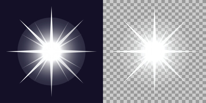 Bright White Light Burst Illustration Design Element on Dark and Transparent Background