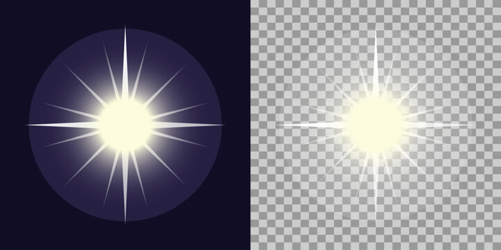 Abstract light star burst on transparent and dark blue background