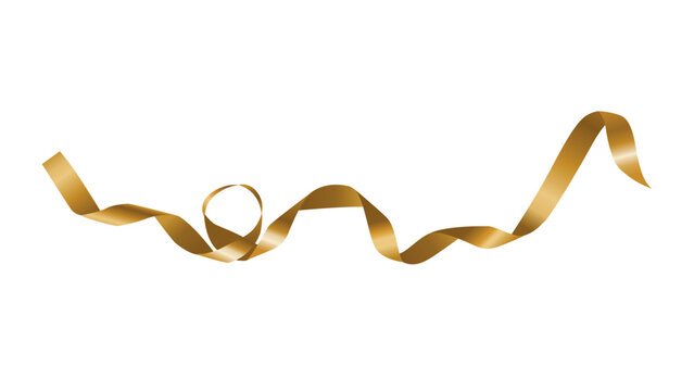 Long, curly golden ribbon for gift wrapping on a white background. Festive decorative ornament vector illustration