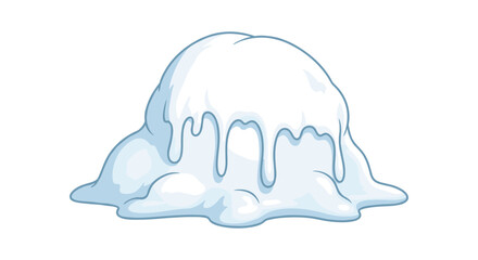 Melting ice cream scoop: dripping cartoon dessert on white background