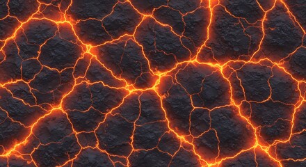 Obraz premium Cracked Earth Texture with Molten Lava Glow - A Fiery Landscape.
