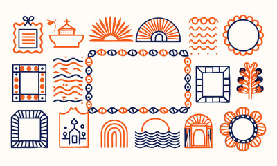 Colorful vector house illustration design for a vintage scrapbook card border