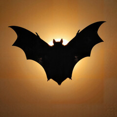 Bat silhouette flying at sunset, evoking a sense of mystery and fear