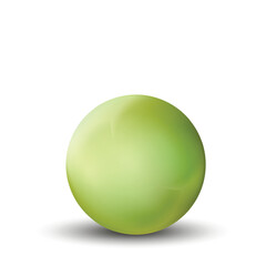 Glass green ball or precious pearl. Glossy realistic ball, 3D abstract vector illustration highlighted on a white background. Big metal bubble with shadow.